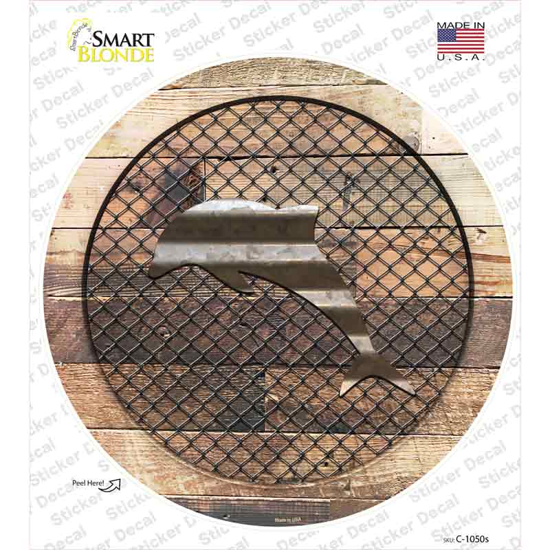 C-1050s-M Dolphin on Wood Novelty Circle Sticker Decal - Medium