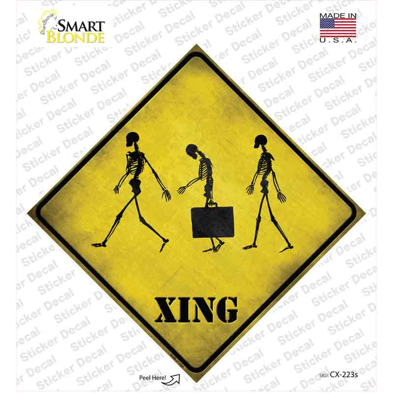 CX-223s-M Three Walking Skeleton Xing Novelty Diamond Sticker Decal - Medium