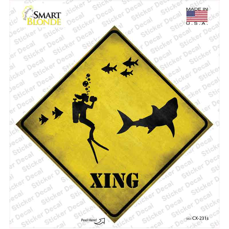 CX-231s-M Scuba Diver Xing Novelty Diamond Sticker Decal - Medium