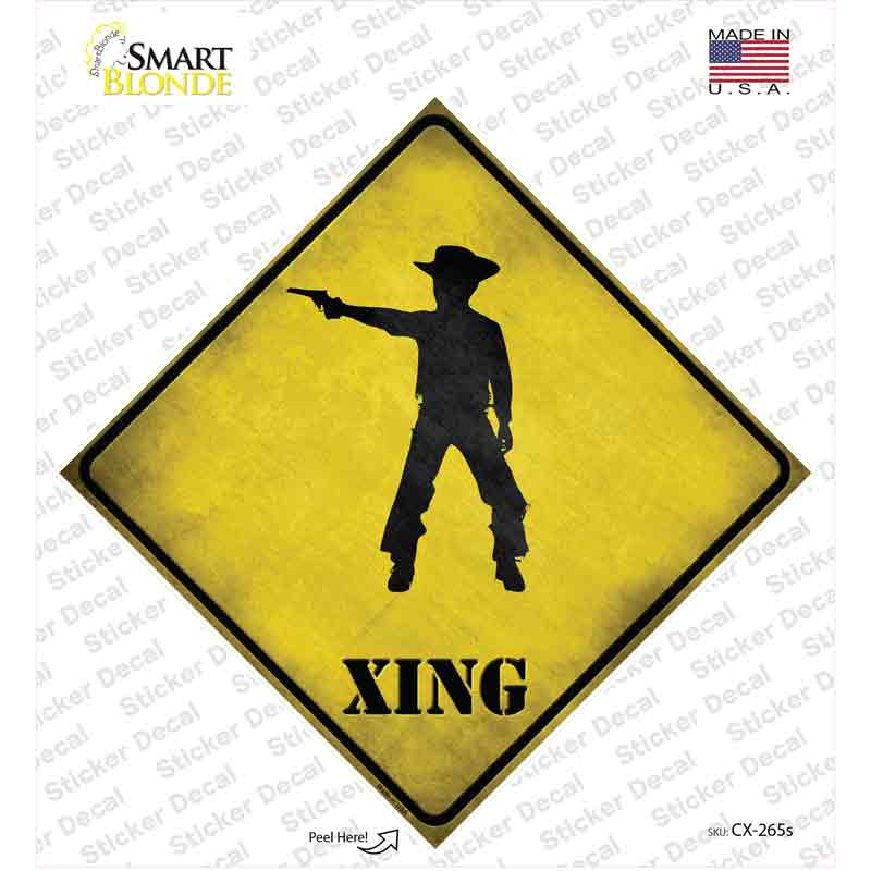 CX-265s-M Cowboy with Pistol Xing Novelty Diamond Sticker Decal - Medium