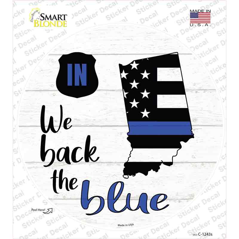 C-1243s-M Indiana Back the Blue Novelty Circle Sticker Decal - Medium