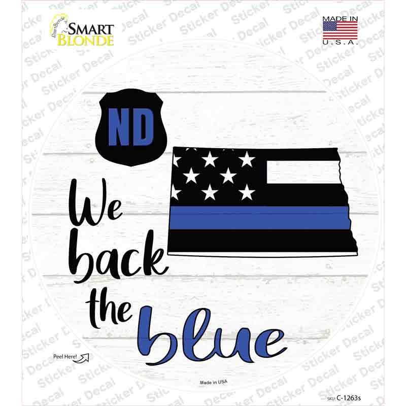 C-1263s-M North Dakota Back the Blue Novelty Circle Sticker Decal - Medium