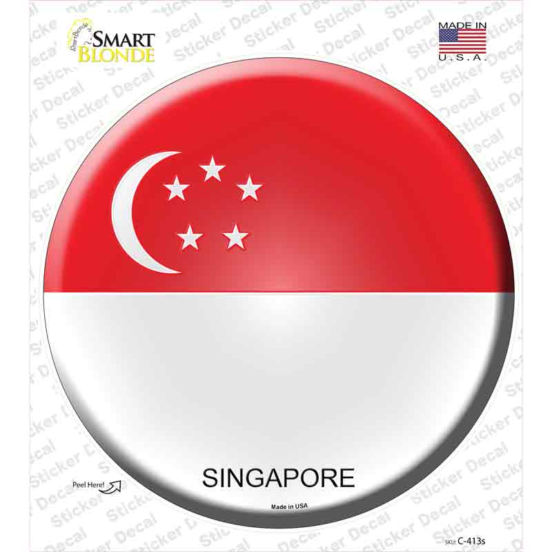 C-413s-M Singapore Country Novelty Circle Sticker Decal - Medium