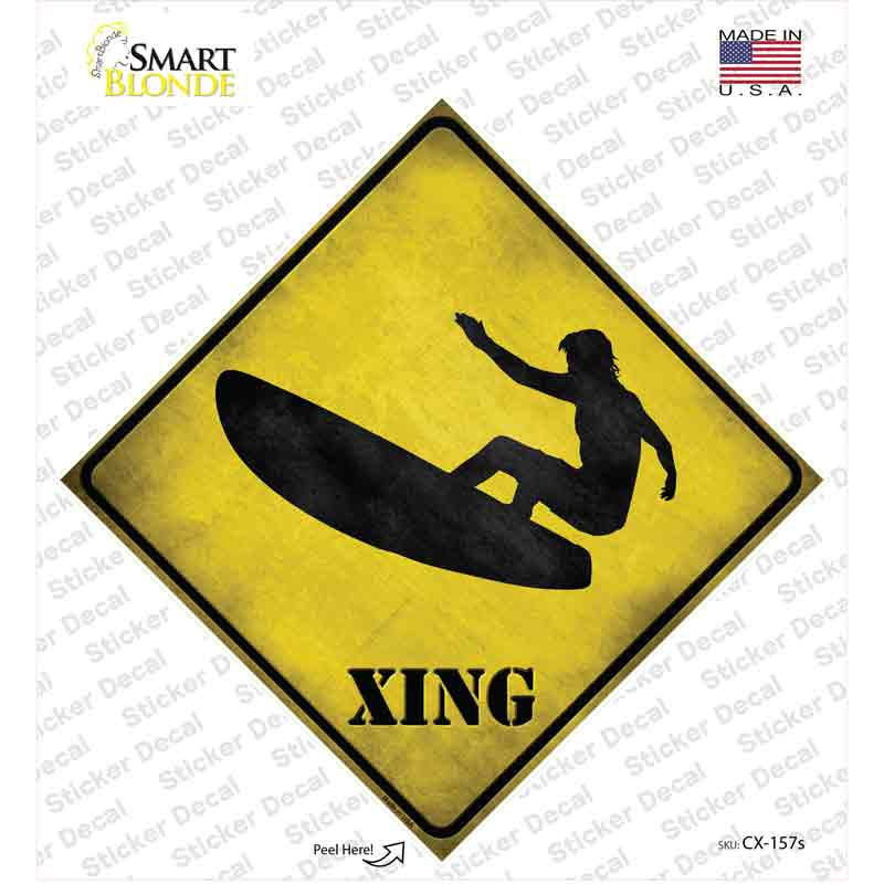 CX-157s-M Surfer in Action Xing Novelty Diamond Sticker Decal - Medium