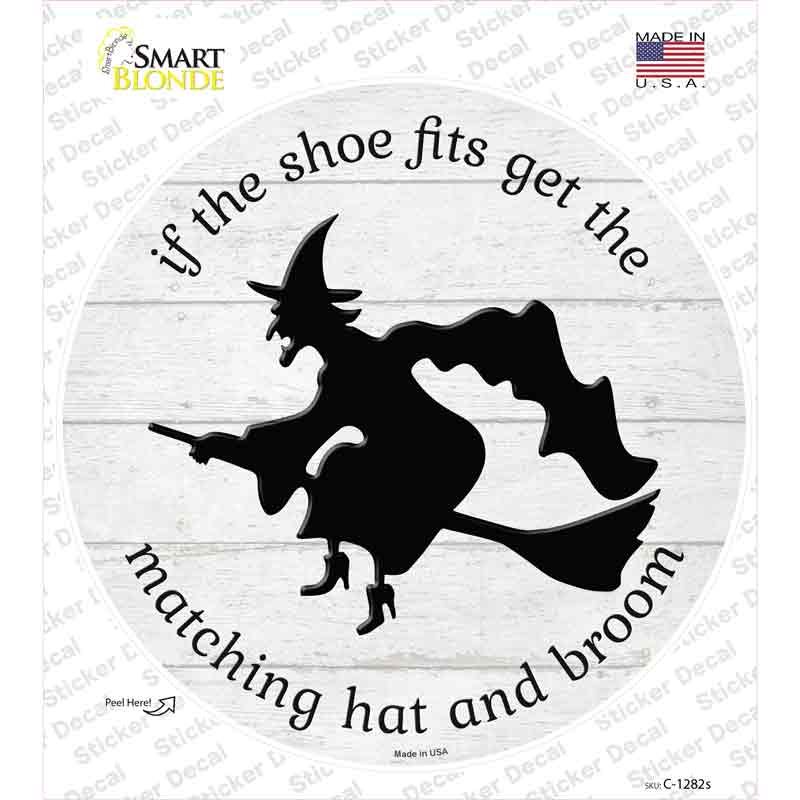 C-1282s-M Matching Hat & Broom Witch Novelty Circle Sticker Decal - Medium