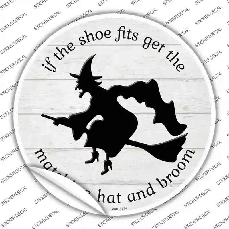 C-1282s-XL Matching Hat & Broom Witch Novelty Circle Sticker Decal - Extra Large
