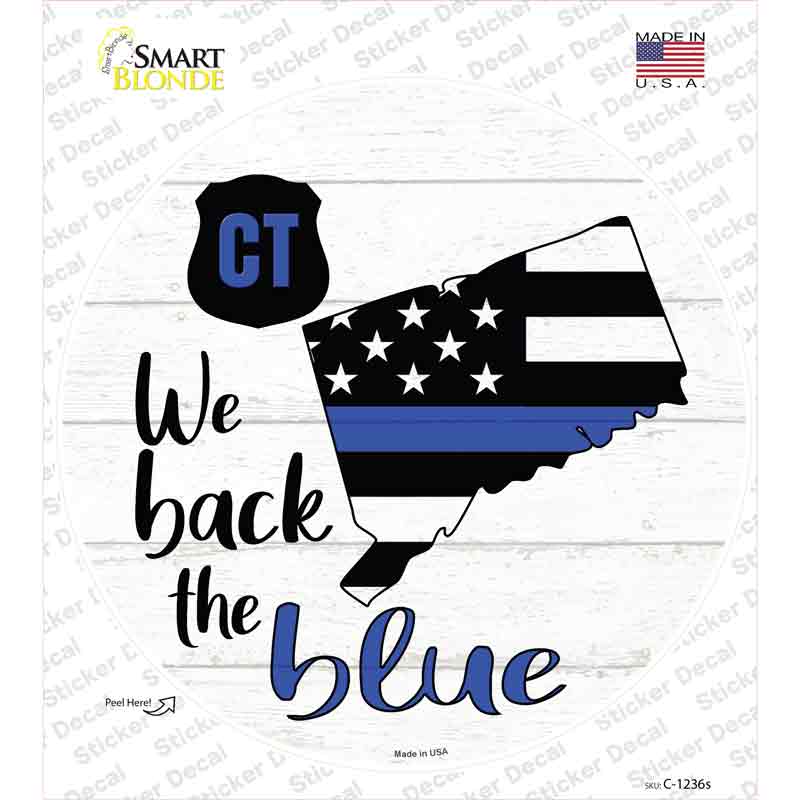 C-1236s-M Connecticut Back the Blue Novelty Circle Sticker Decal - Medium