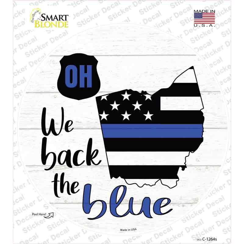 C-1264s-M Ohio Back the Blue Novelty Circle Sticker Decal - Medium