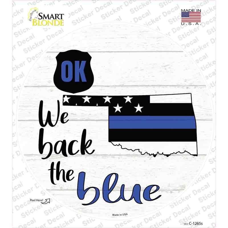 C-1265s-M Oklahoma Back the Blue Novelty Circle Sticker Decal - Medium