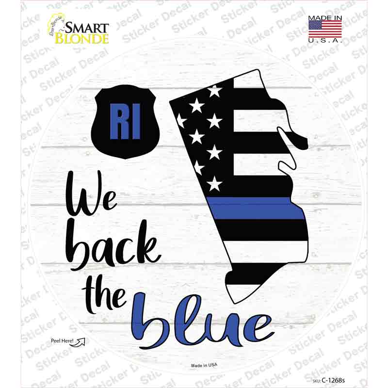 C-1268s-M Rhode Island Back the Blue Novelty Circle Sticker Decal - Medium