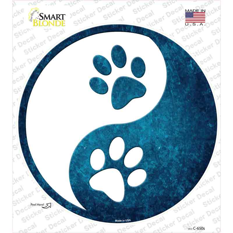 C-650s-M Yin & Yang with Paws Novelty Circle Sticker Decal - Medium