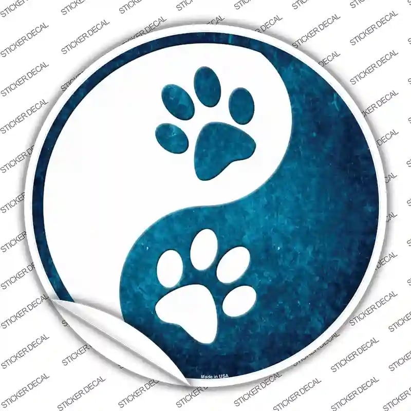 C-650s-S Yin & Yang with Paws Novelty Circle Sticker Decal - Small