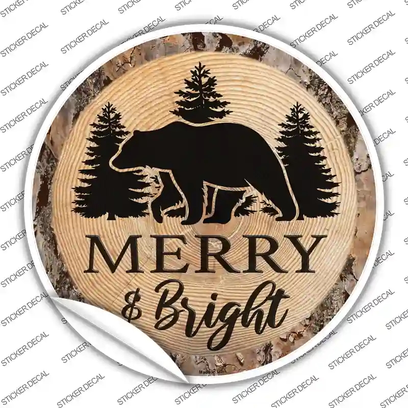 C-1383s-L Merry & Bright Bear Novelty Circle Sticker Decal - Large