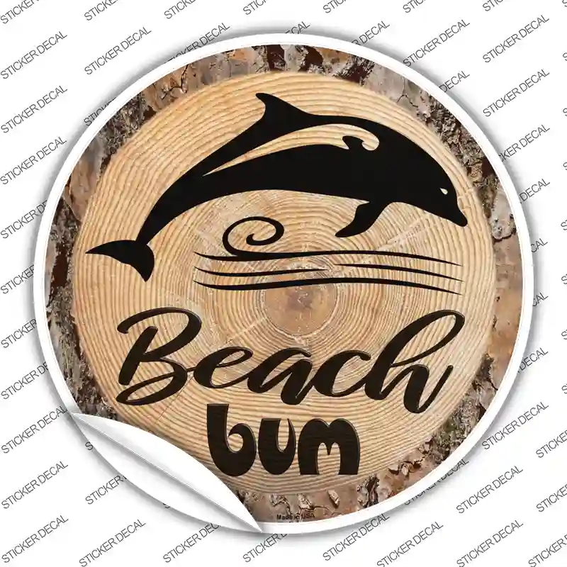 C-1386s-L Beach Bum Dolphin Novelty Circle Sticker Decal - Large
