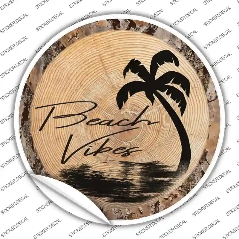 C-1389s-XL Beach Vibes Wood Novelty Circle Sticker Decal - Extra Large