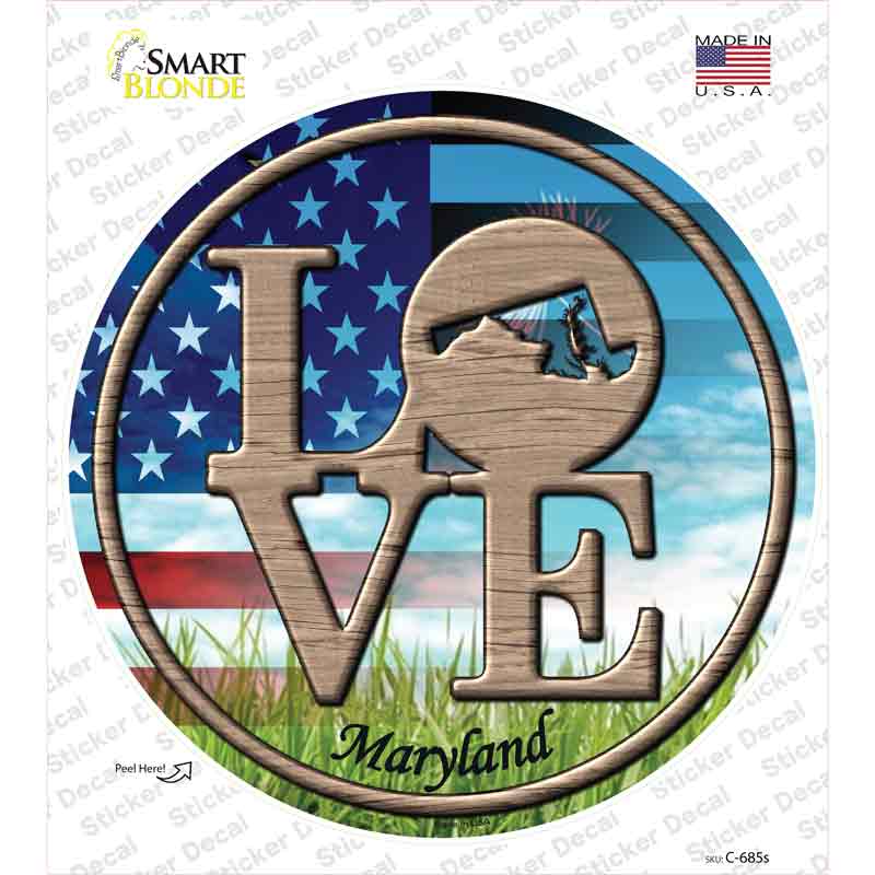 C-685s-M Love Maryland Novelty Circle Sticker Decal - Medium