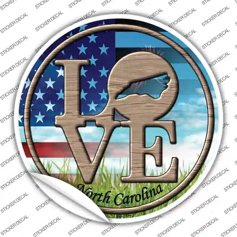 C-698s-L Love North Carolina Novelty Circle Sticker Decal - Large