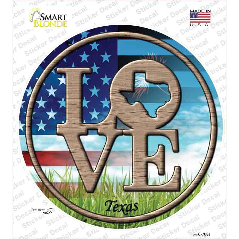 C-708s-M Love Texas Novelty Circle Sticker Decal - Medium