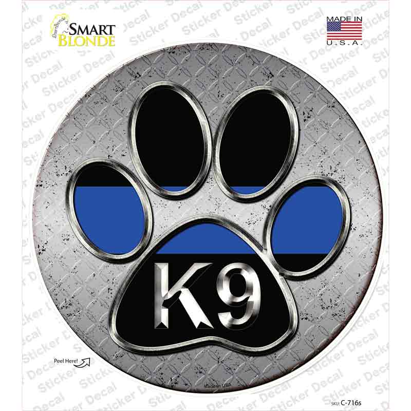 C-716s-M Paw Thin Blue Line K-9 Novelty Circle Sticker Decal - Medium
