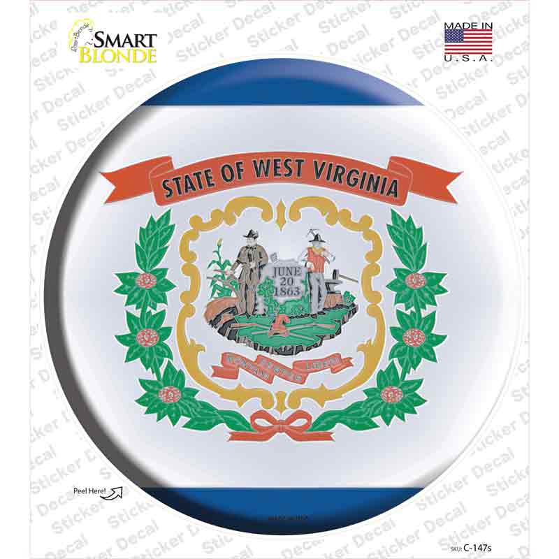C-147s-M West Virginia State Flag Novelty Circle Sticker Decal - Medium