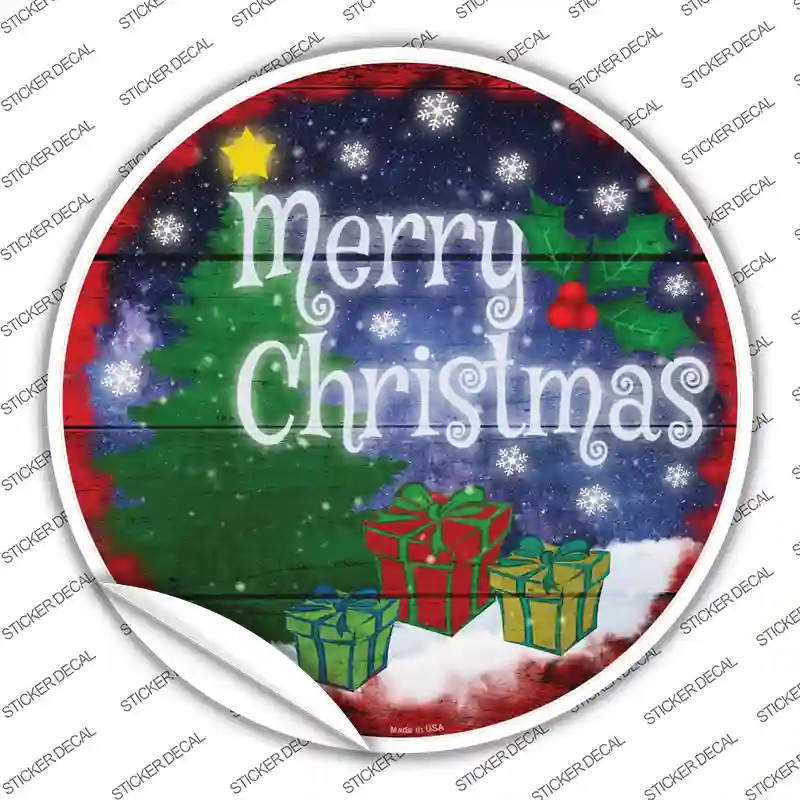 C-1564s-L Merry Christmas with Presents Novelty Circle Sticker Decal - Large