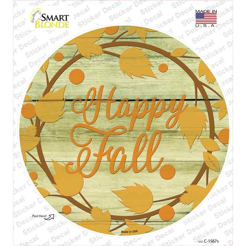 C-1567s-M Happy Fall with Leaves Novelty Circle Sticker Decal - Medium