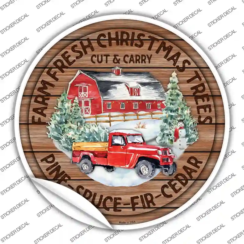 C-1579s-L Farm Fresh Christmas Trees Red Novelty Circle Sticker Decal - Large