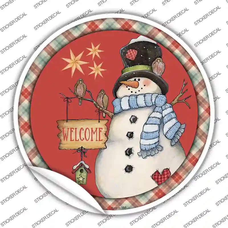 C-1603s-S Welcome Snowman Novelty Circle Sticker Decal - Small