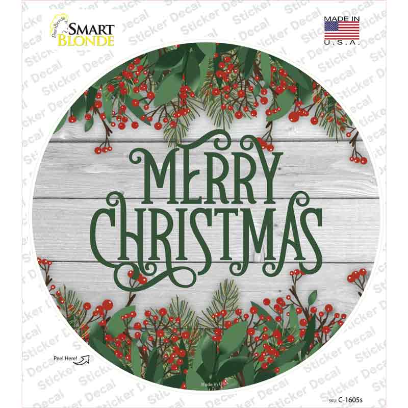 C-1605s-M Merry Christmas Green Novelty Circle Sticker Decal - Medium