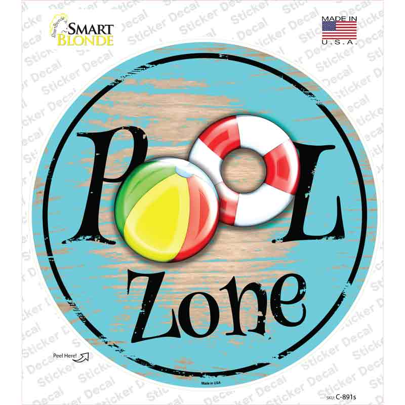 C-891s-M Pool Zone Novelty Circle Sticker Decal - Medium