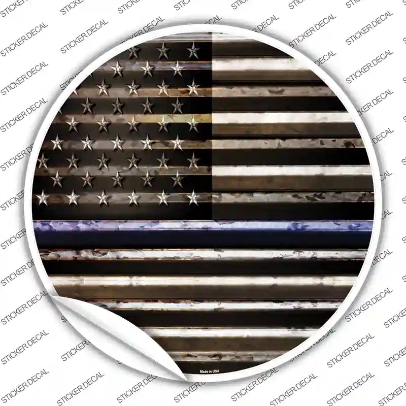 C-893s-L American Flag Thin Blue Line Novelty Circle Sticker Decal - Large