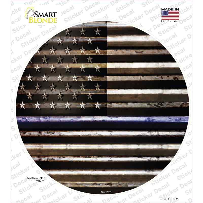 C-893s-M American Flag Thin Blue Line Novelty Circle Sticker Decal - Medium