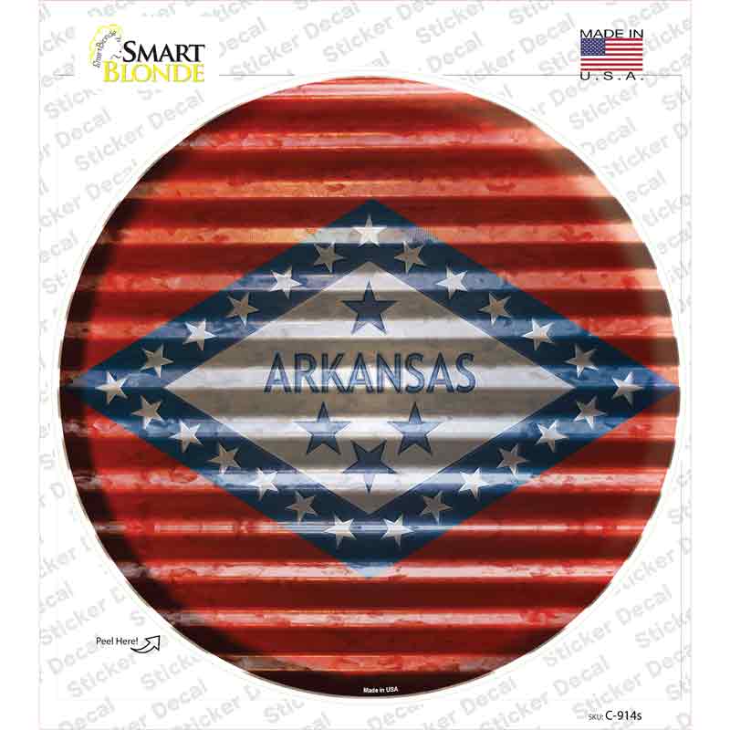 C-914s-M Arkansas Flag Corrugated Novelty Circle Sticker Decal - Medium