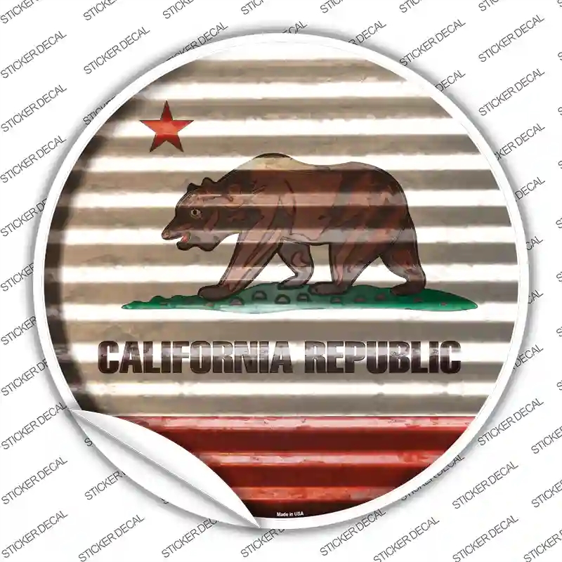 C-915s-XL California Flag Corrugated Novelty Circle Sticker Decal - Extra Large