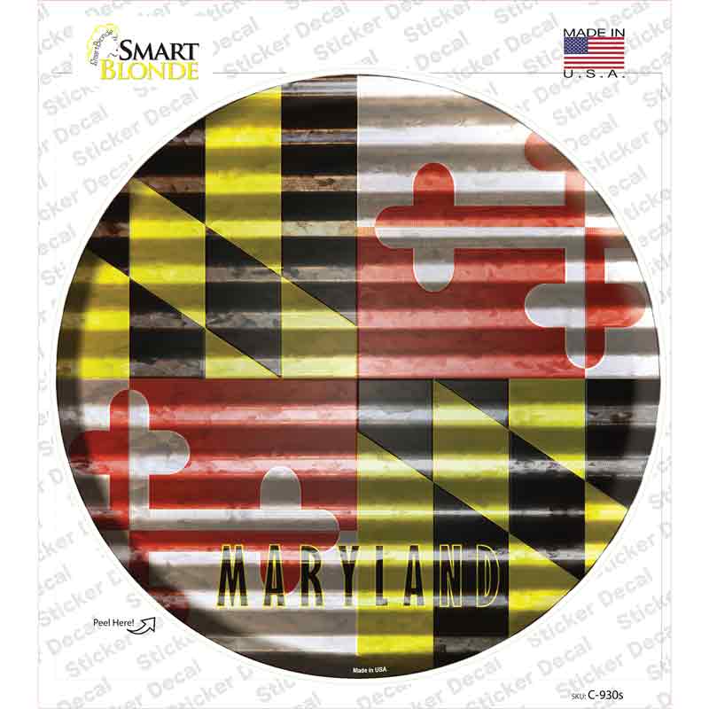 C-930s-M Maryland Flag Corrugated Novelty Circle Sticker Decal - Medium