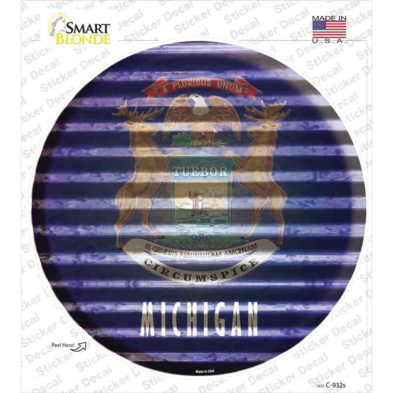 C-932s-M Michigan Flag Corrugated Novelty Circle Sticker Decal - Medium