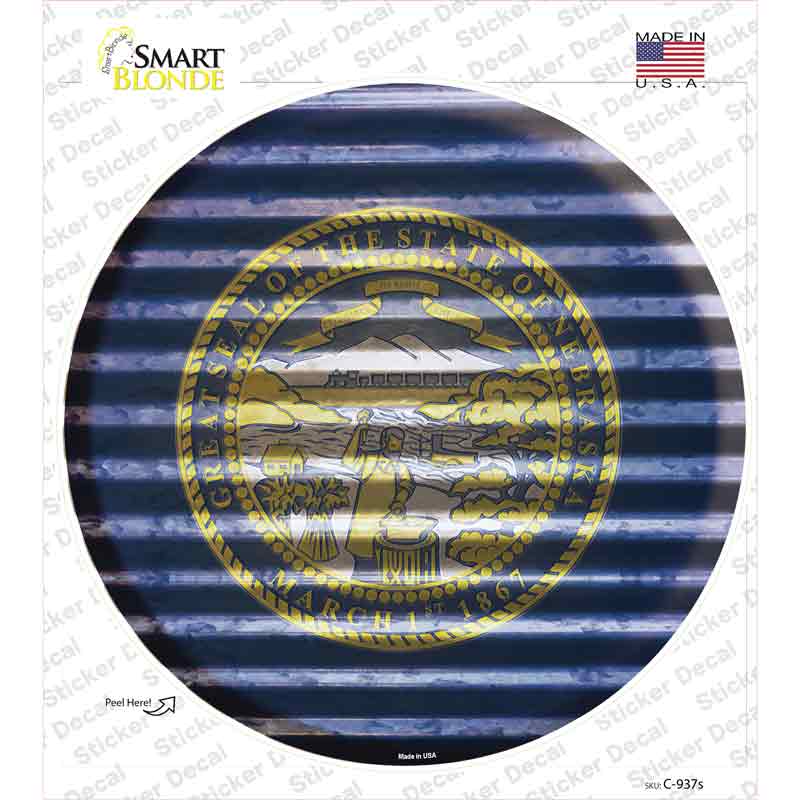 C-937s-M Nebraska Flag Corrugated Novelty Circle Sticker Decal - Medium