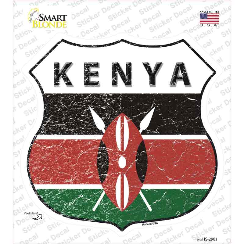 HS-298s-M Kenya Flag Novelty Highway Shield Sticker Decal - Medium