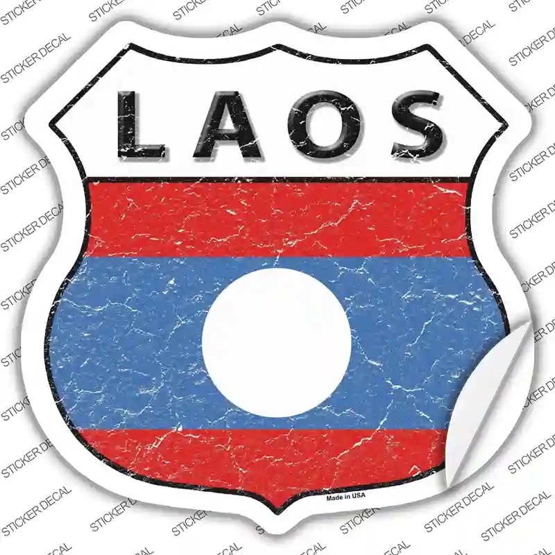 HS-307s-L Laos Flag Novelty Highway Shield Sticker Decal - Large