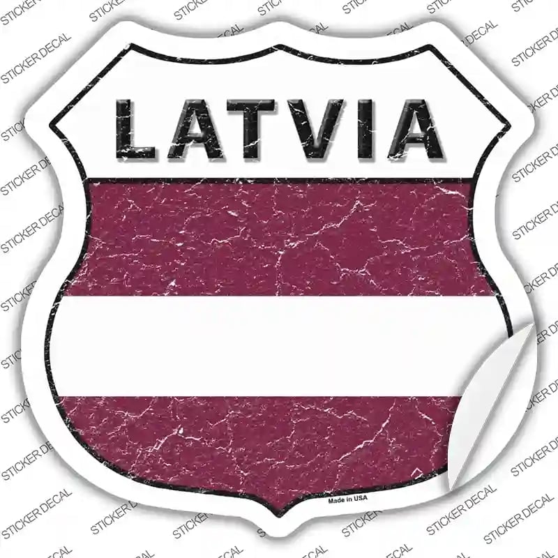 HS-308s-XL Latvia Flag Novelty Highway Shield Sticker Decal - Extra Large