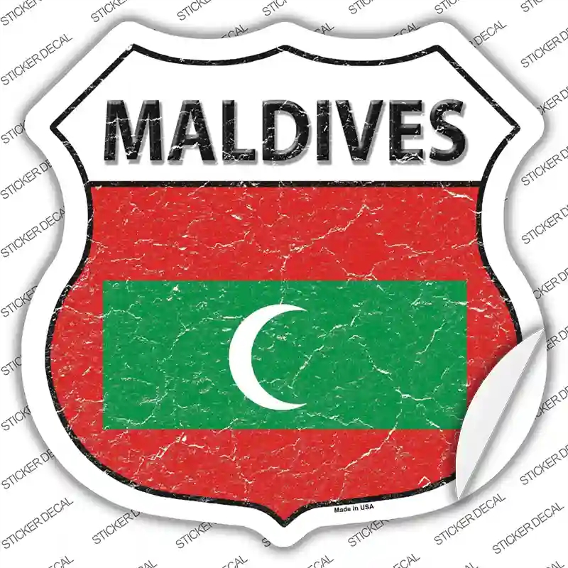 HS-323s-L Maldives Flag Novelty Highway Shield Sticker Decal - Large