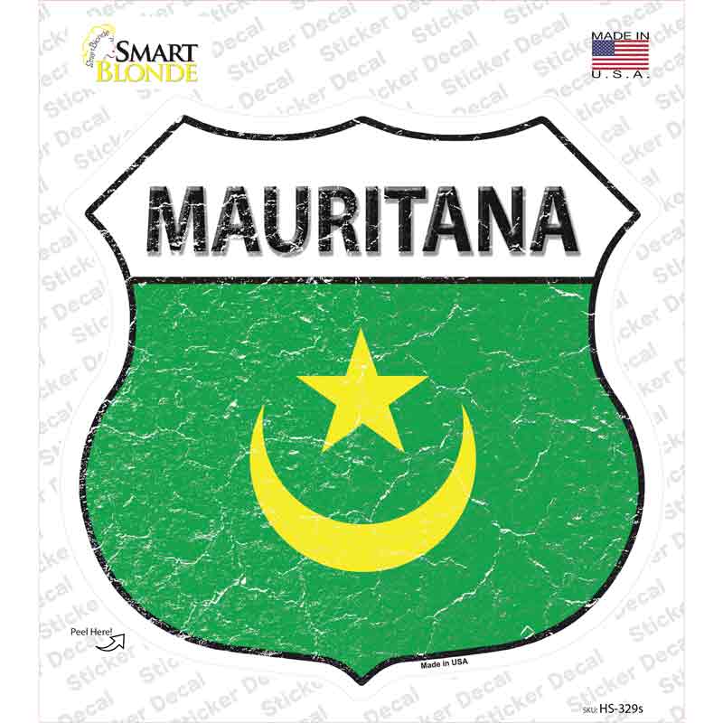 HS-329s-M Mauritania Flag Novelty Highway Shield Sticker Decal - Medium