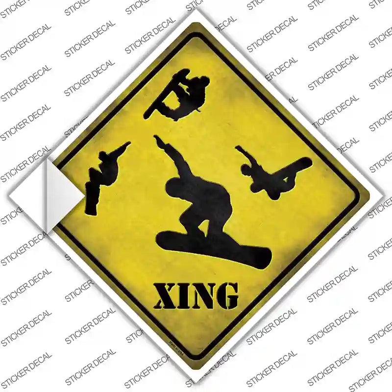 CX-094s-S Snow Boarder Xing Novelty Diamond Sticker Decal - Small
