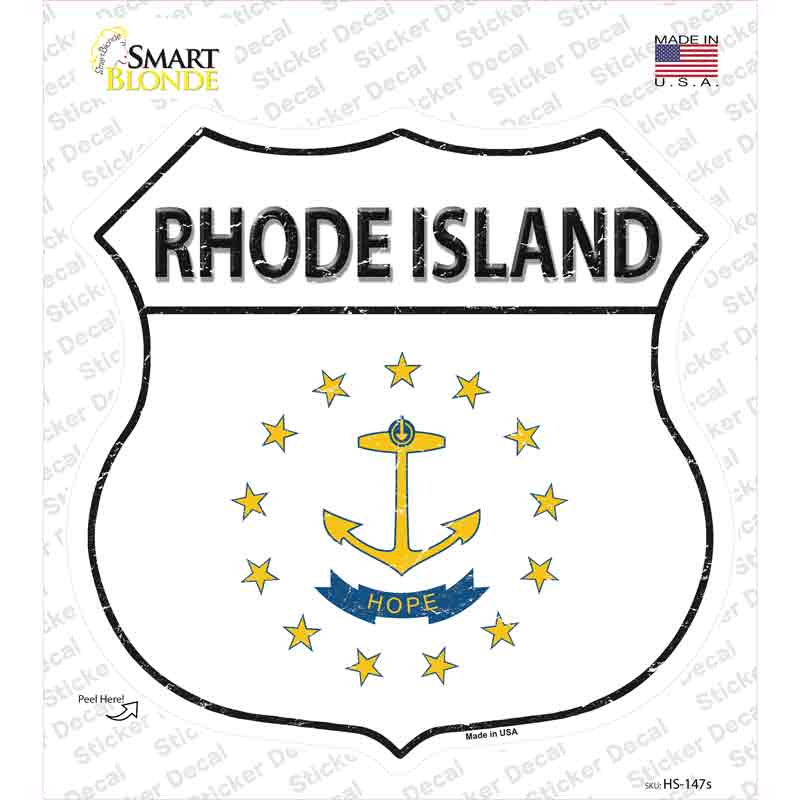 HS-147s-M Rhode Island Flag Novelty Highway Shield Sticker Decal - Medium