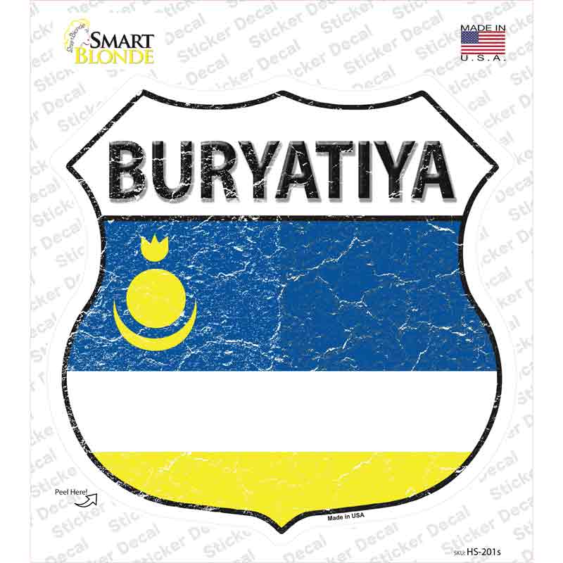 HS-201s-M Buryatia Flag Novelty Highway Shield Sticker Decal - Medium