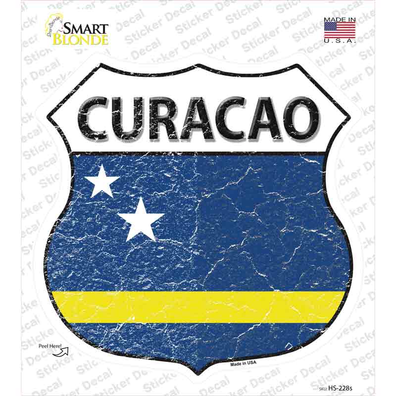 HS-228s-M Curacao Flag Novelty Highway Shield Sticker Decal - Medium