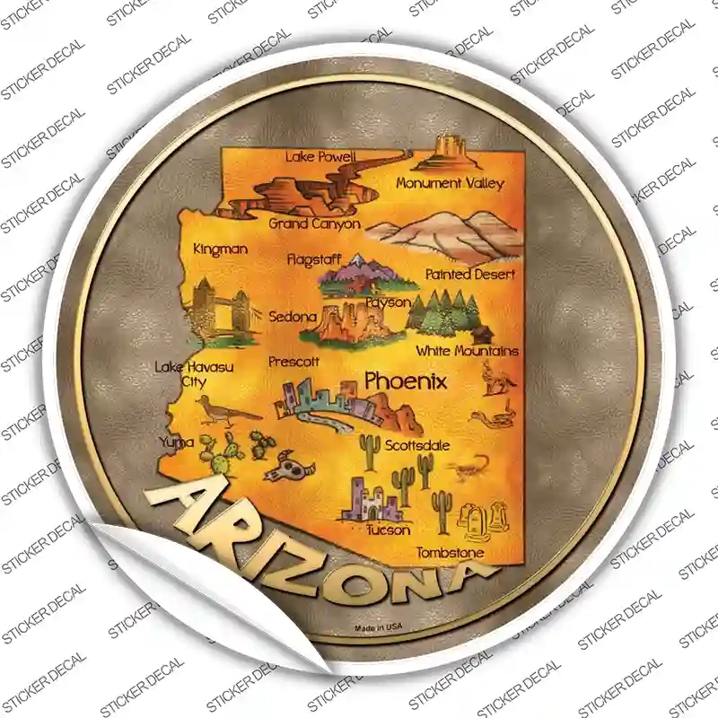 C-485s-S Arizona State Map Novelty Circle Sticker Decal - Small