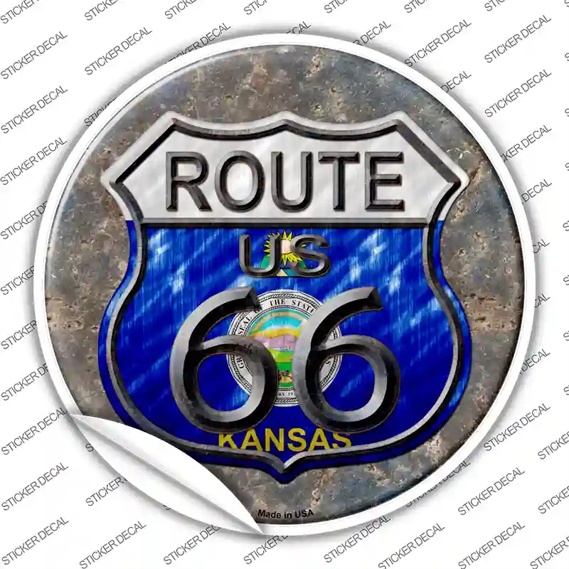 C-520s-S Kansas Route 66 Novelty Circle Sticker Decal - Small