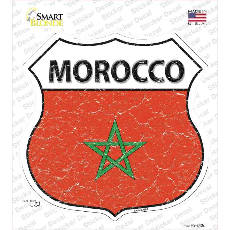 HS-340s-M Morocco Flag Novelty Highway Shield Sticker Decal - Medium