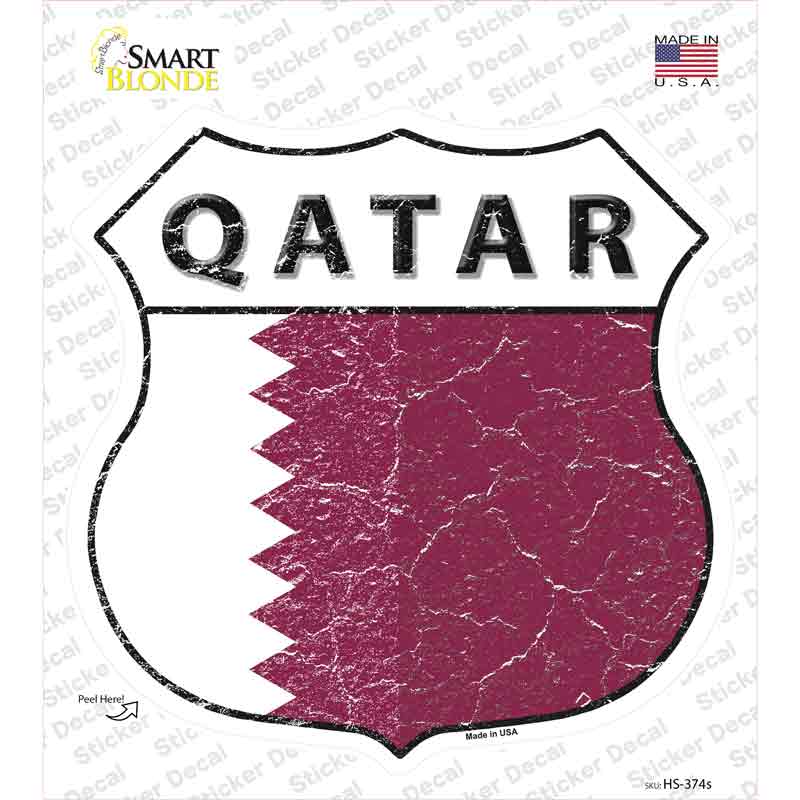 HS-374s-M Qatar Flag Novelty Highway Shield Sticker Decal - Medium